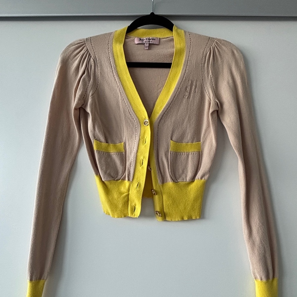 Juicy Couture Beige Cropped Cardigan with Yellow Accents